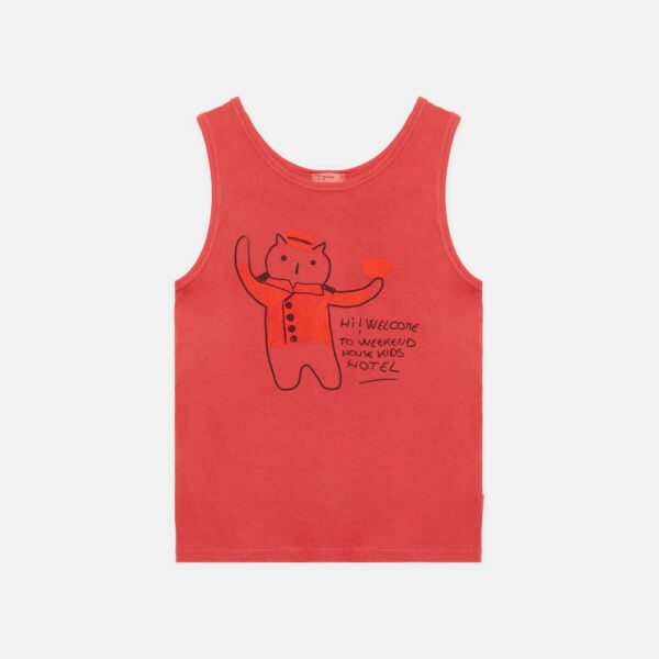 Red cat tank t-shirt