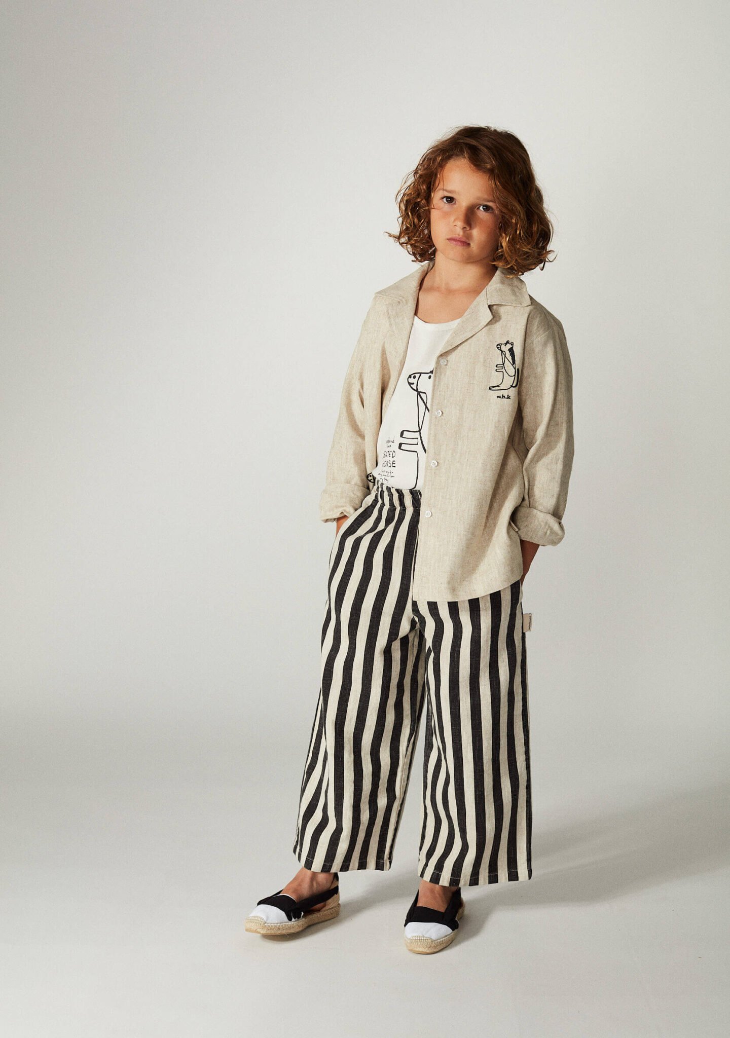 Black stripes straight pants