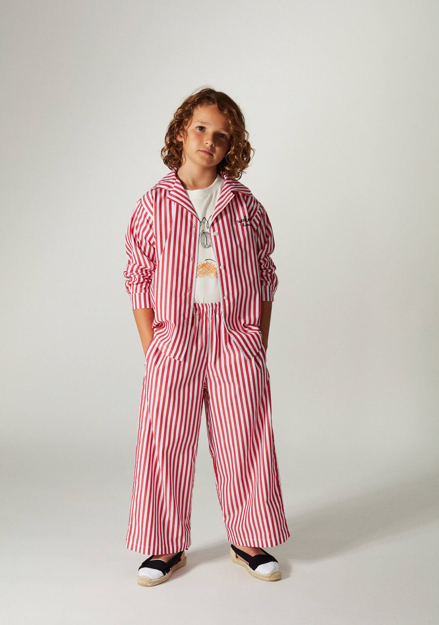 Red stripes straight pants