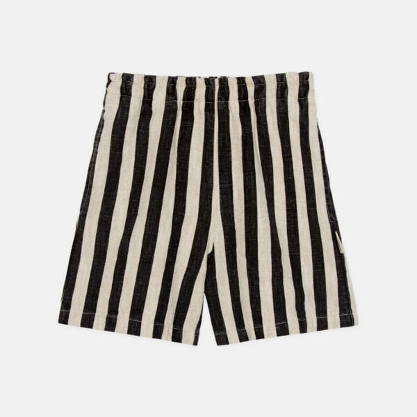 Black stripes linen bermuda