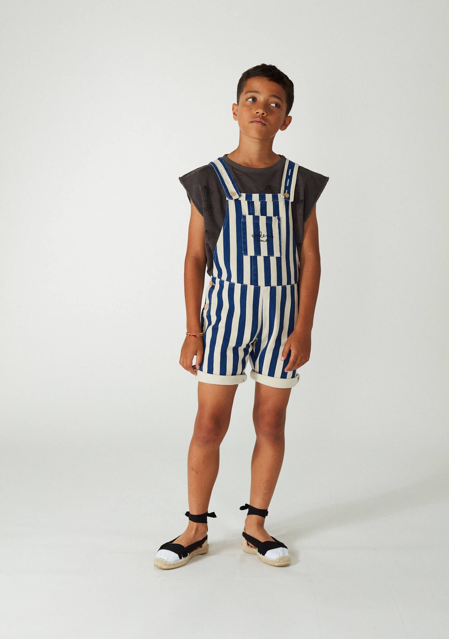 Blue stripes short dungaress