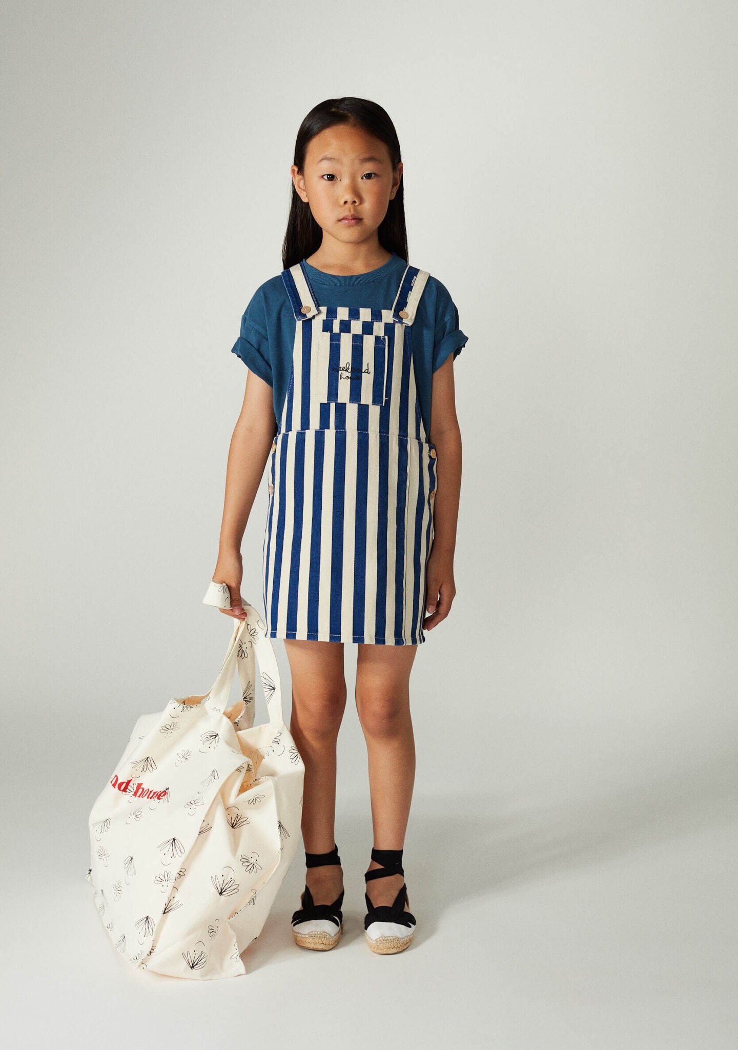 Blue stripes dungaree dress