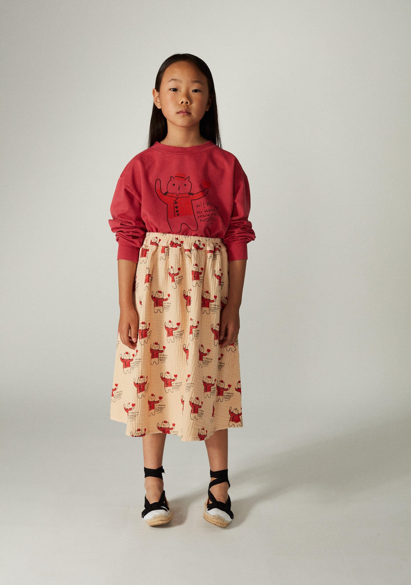 Red cat all over long skirt