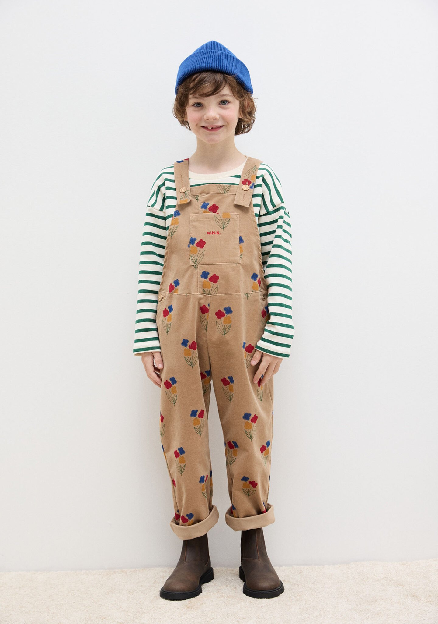 Flowers all over corduroy dungaree