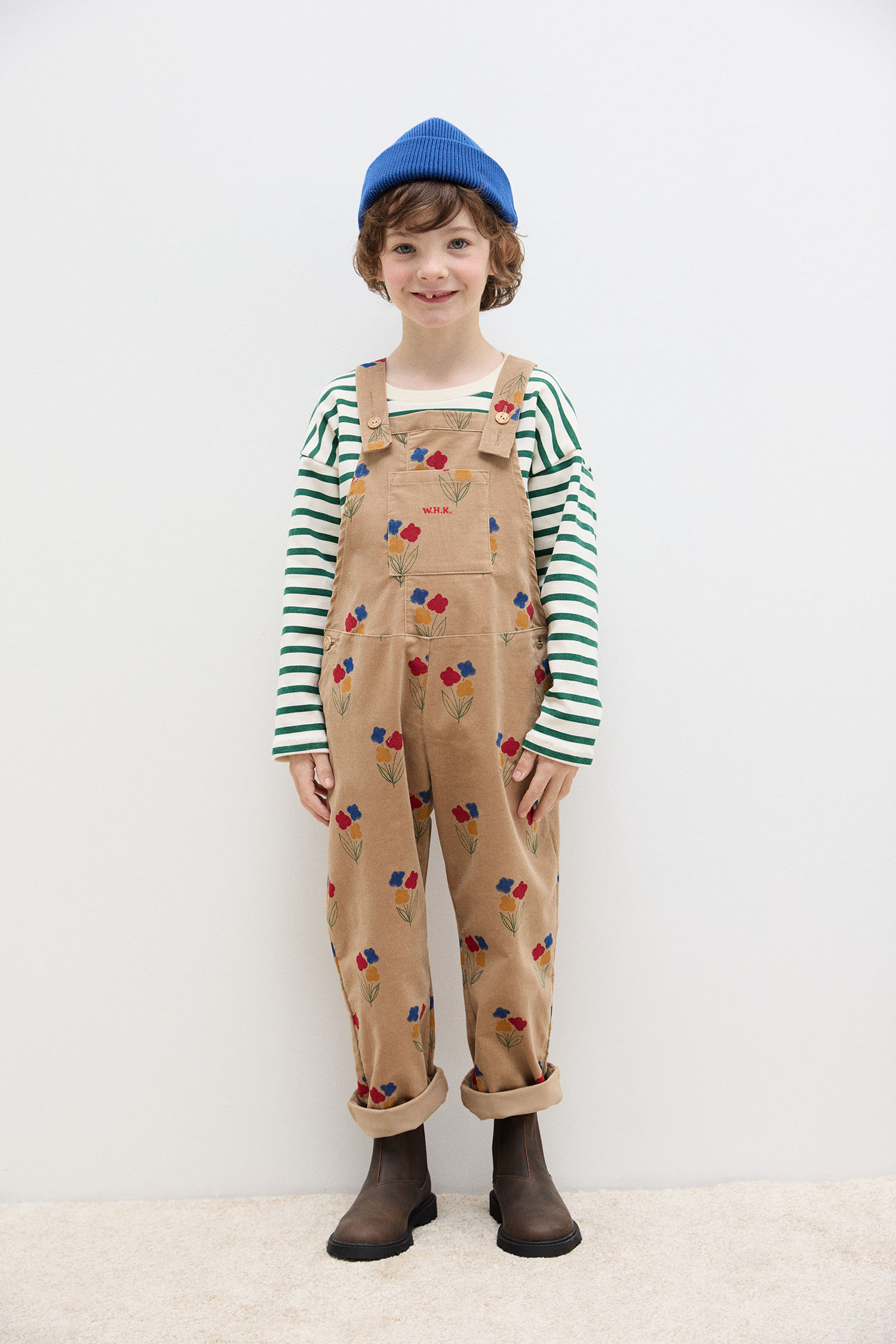 Flowers all over corduroy dungaree