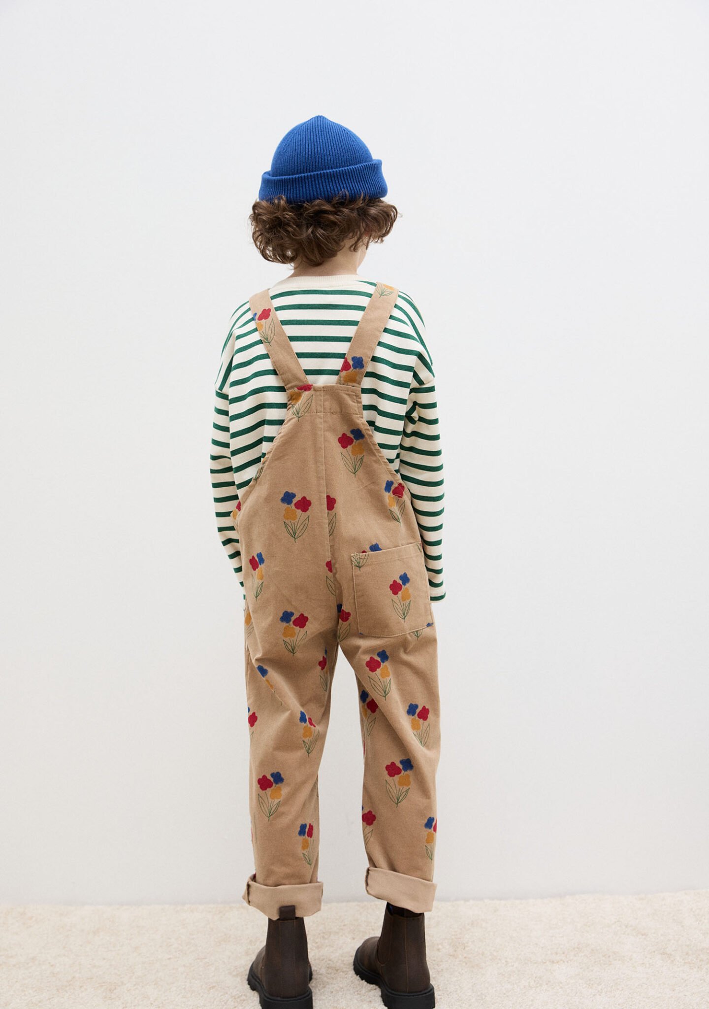 Flowers all over corduroy dungaree