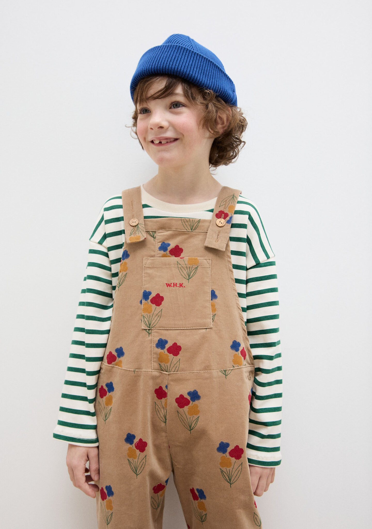 Flowers all over corduroy dungaree