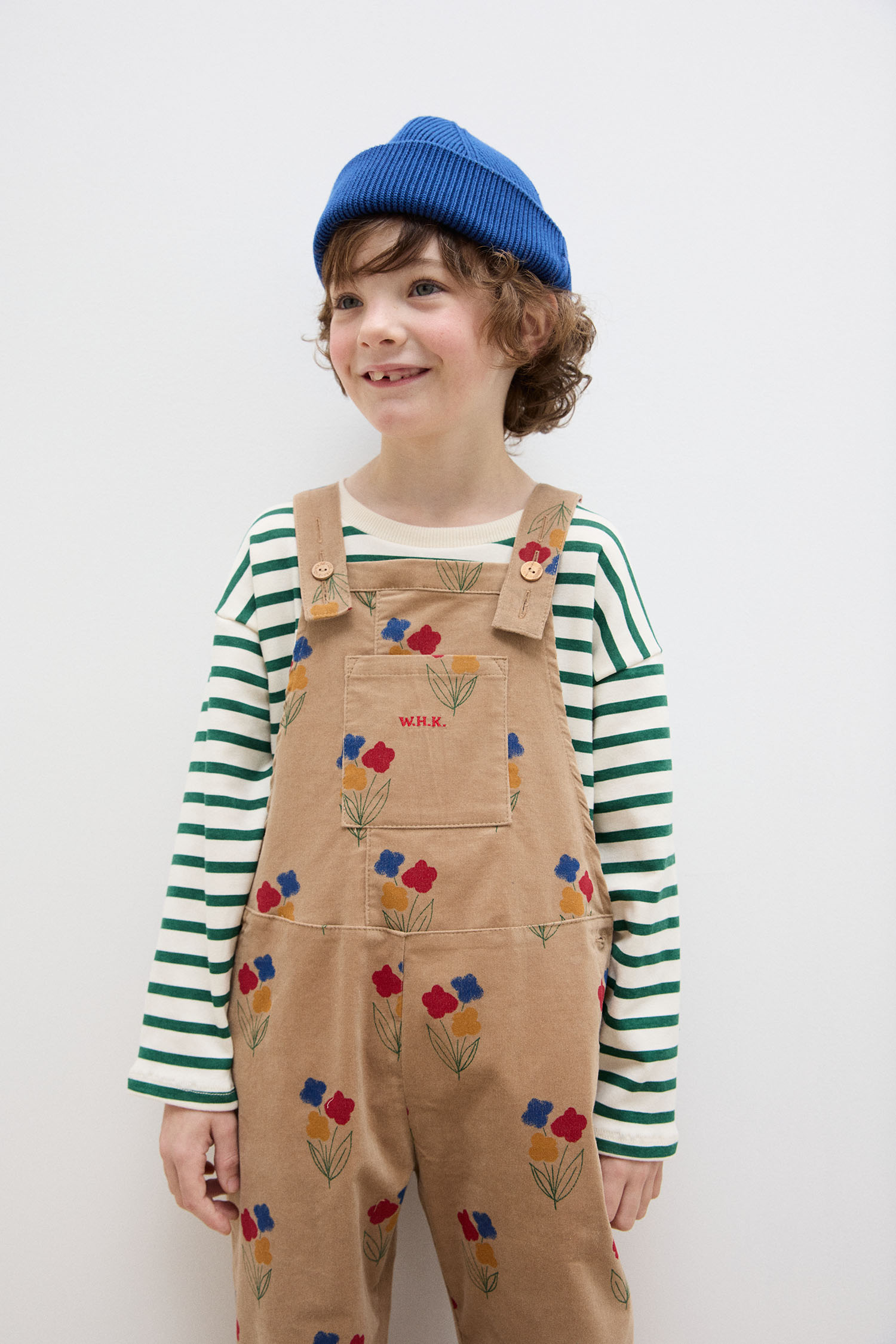 Flowers all over corduroy dungaree