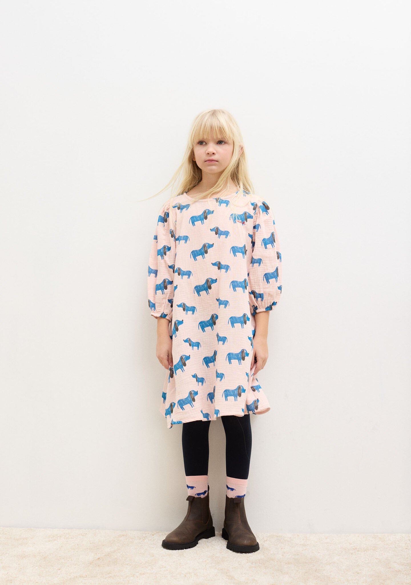 Blue dog all over woven dress