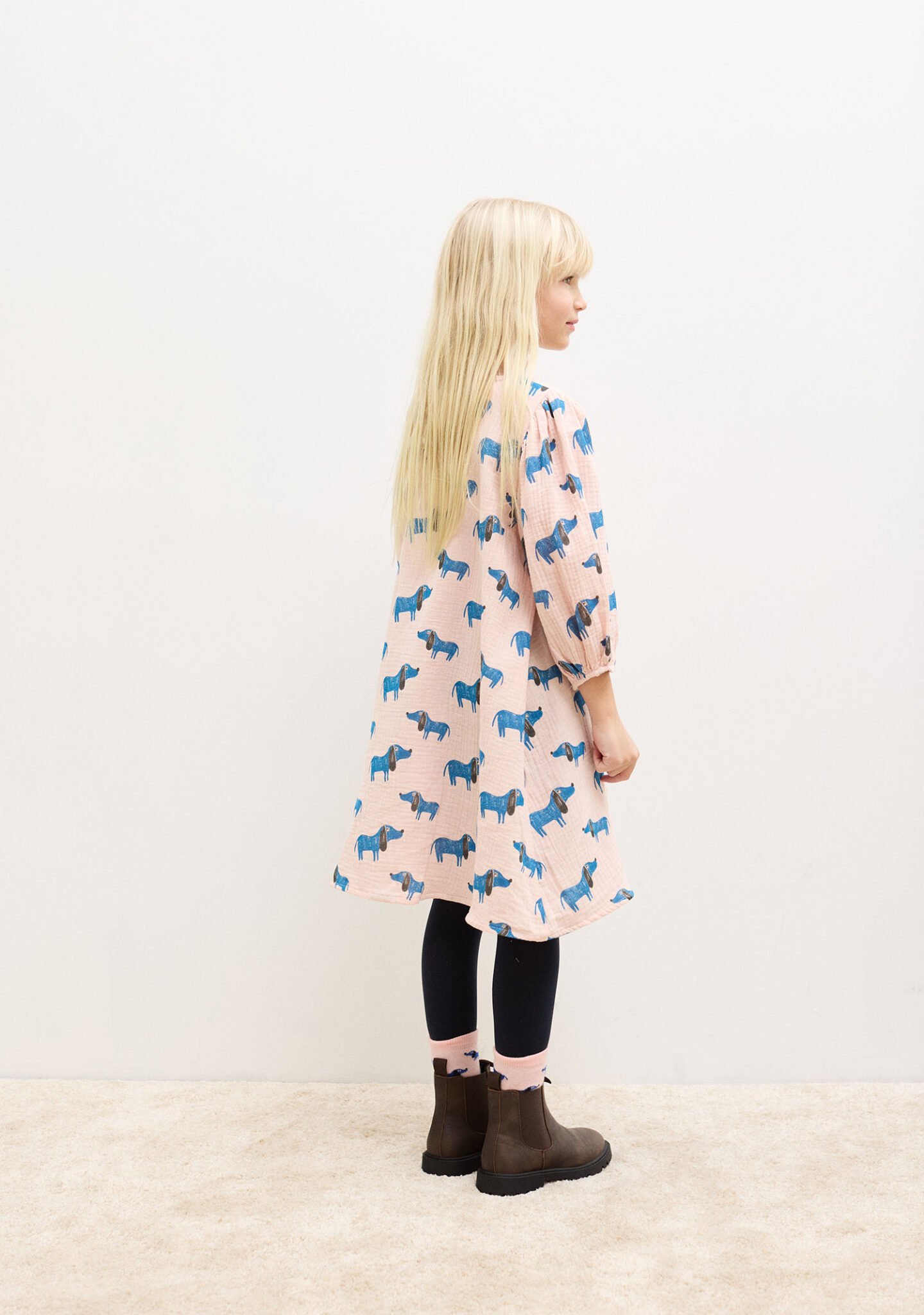 Blue dog all over woven dress