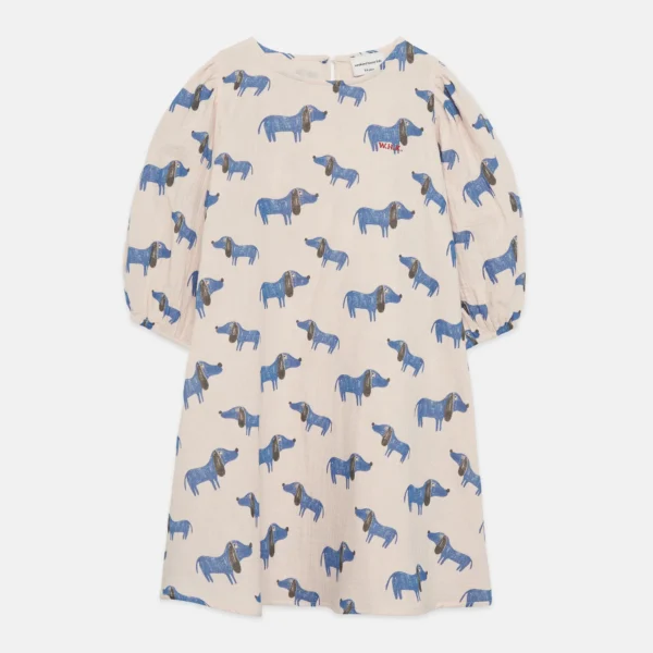 Blue dog all over woven dress